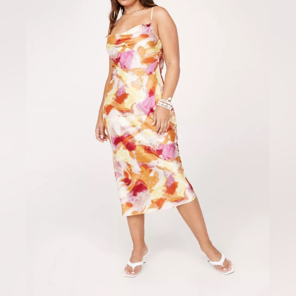 Plus Size Tie Dye Cowl Neck Midi Dress NWT